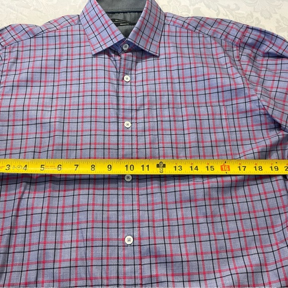 Bugatchi Mens Button Down Shirt Grey Red Black Plaid Long Sleeve Size Medium - Picture 5 of 8